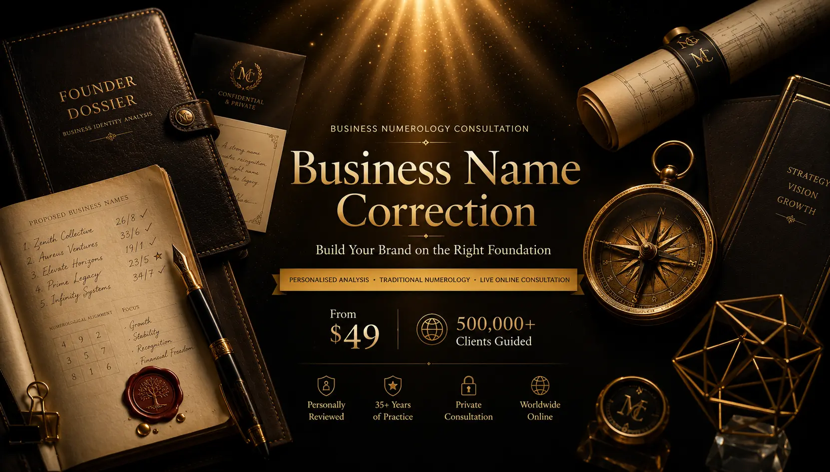 Business Name Numerology - Personalised guidance evaluating whether your business name and founding team are numerologically aligned.