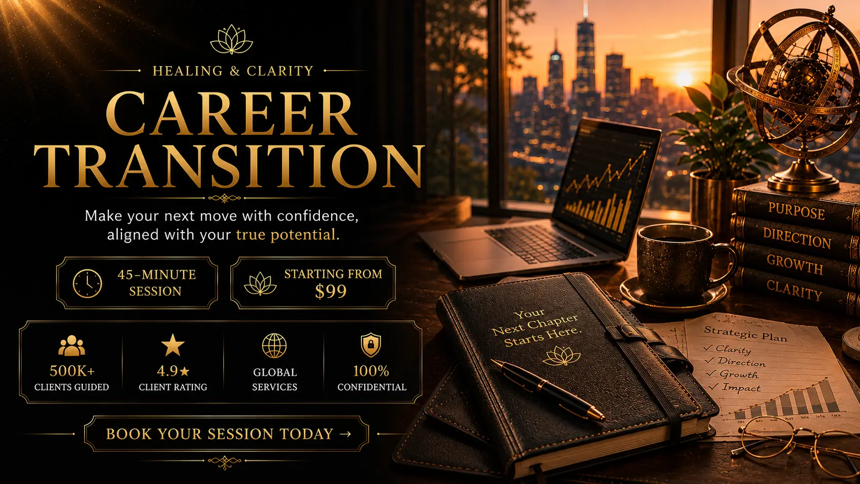 Career Transitions - A private coaching session to navigate career change, evaluate opportunities and move forward with clarity and confidence.