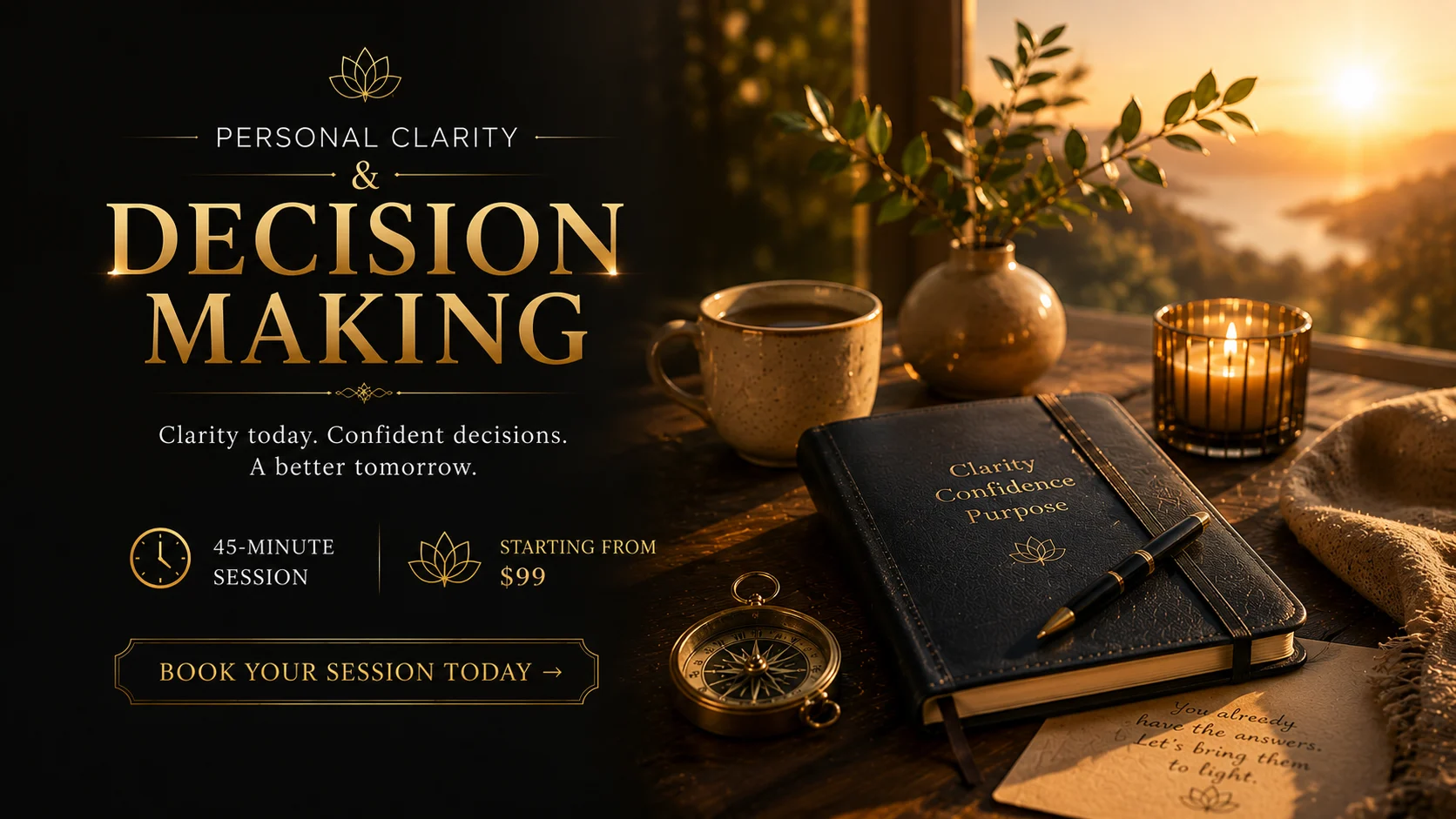 Personal Clarity and Decision Making - A private consultation offering thoughtful, confidential guidance to evaluate major life decisions with clarity and confidence.